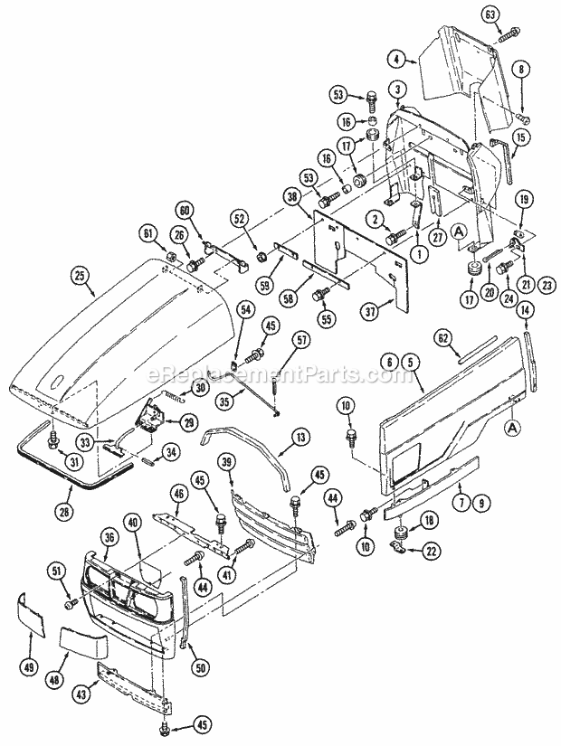 Bonnet (Hood) Diagram and Parts List for 544-434D100, 545-434D100, 546-434D100 Cub Cadet Lawn Tractor